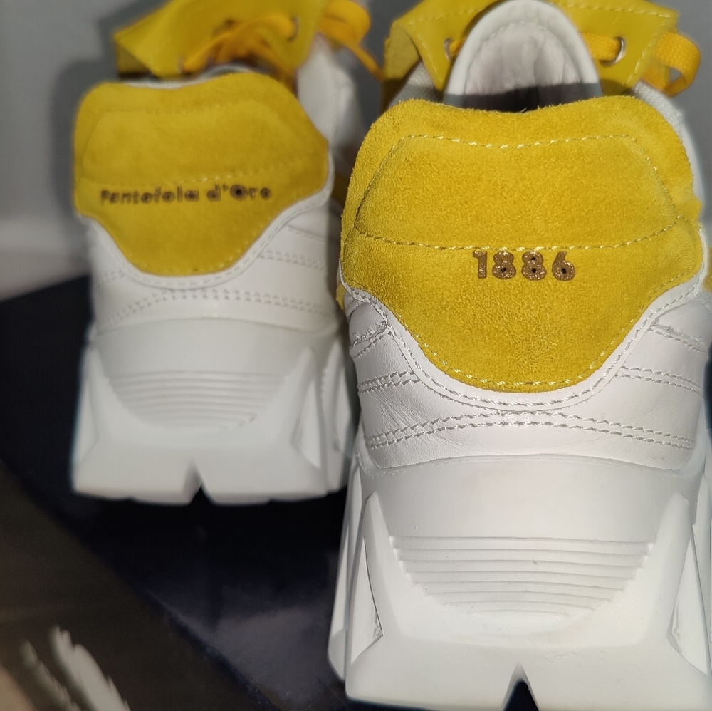Pantofola D'oro leather womans white and yellow sneakers made in italy size 7.5 - Picture 5 of 7